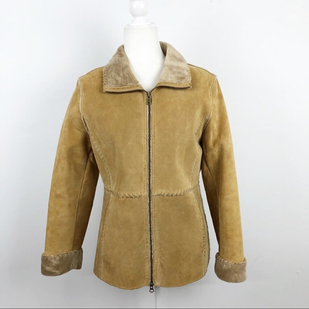 VTG Guess Shearling 100% Leather Patchwork Tan Fu… - image 5